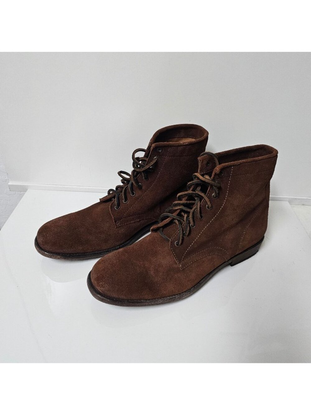 Frye Tyler Lace Up boots in a brown suede finish